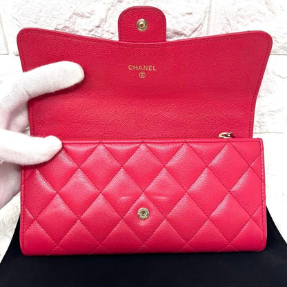 CHANEL Caviar Quilted Leather Wallet Chain Flap Pink Purse Crossbody