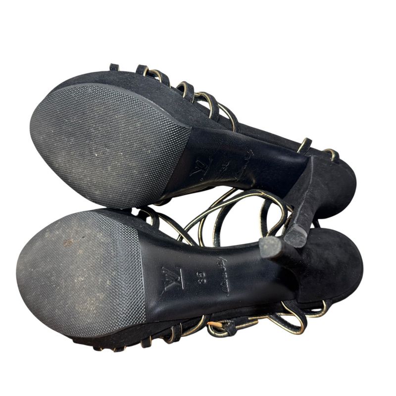 Louis Vuitton Suede Ankle Strap Sandals 35 22cm (8.66in) Equivalent Black And