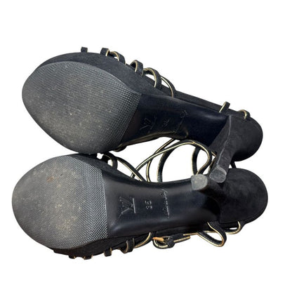 Louis Vuitton Suede Ankle Strap Sandals 35 22cm (8.66in) Equivalent Black And