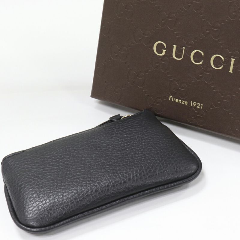 Gucci Coin Case Key Case With Key Ring Calf Black 368879