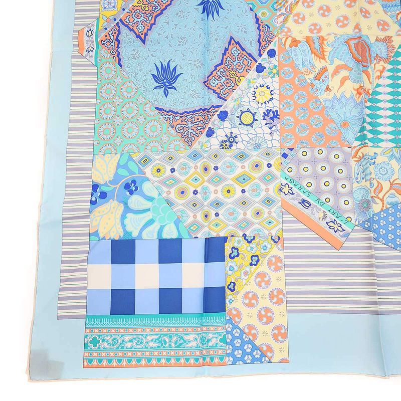 Hermes Carre 90 L'art du Sarasa Silk Scarf Blue