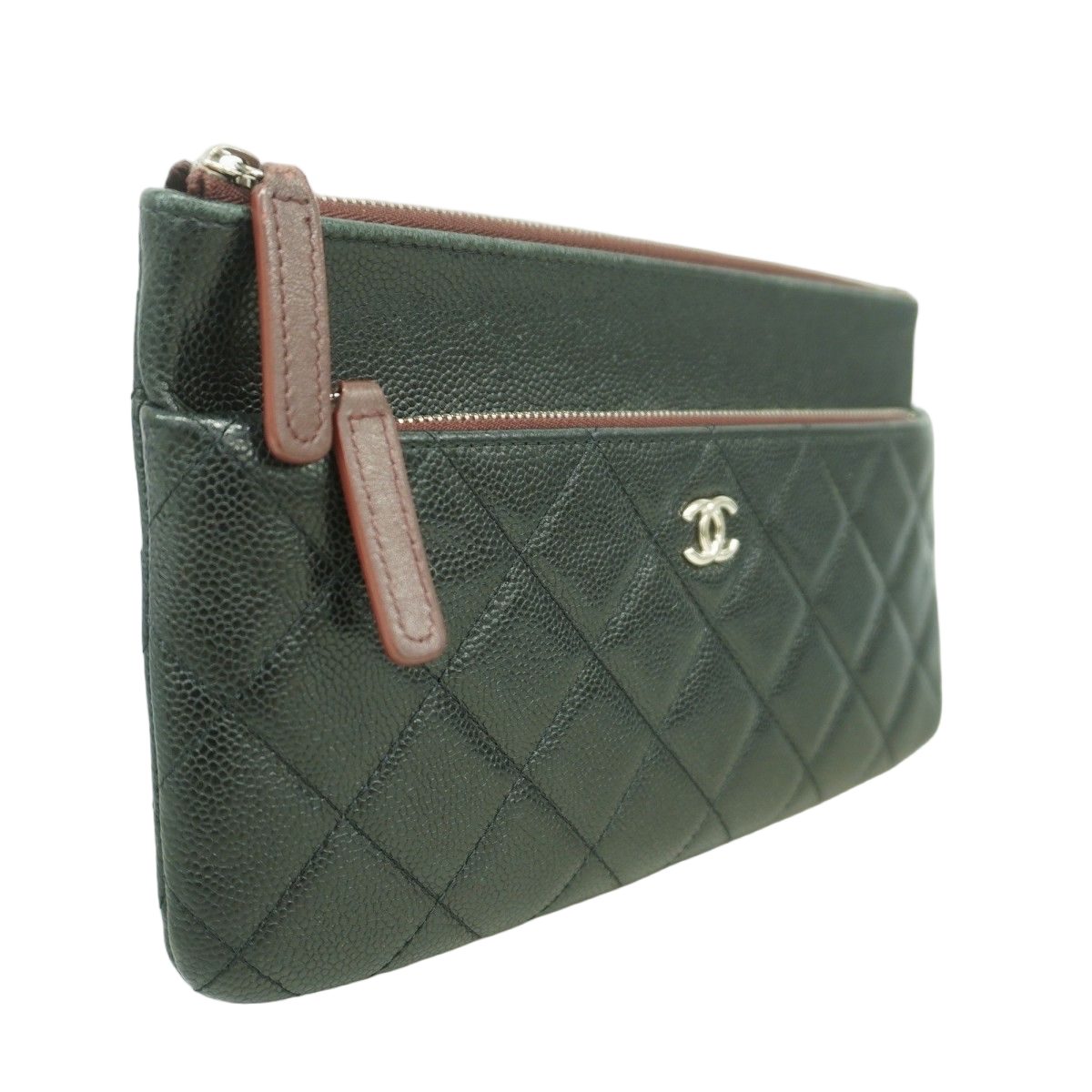 Chanel Pouch Quilted Caviar Leather Black Silver — view 2