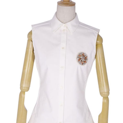 Christian DIOR Shirt Blouse Sleeveless Bijoux Embellished Cotton Top Women's