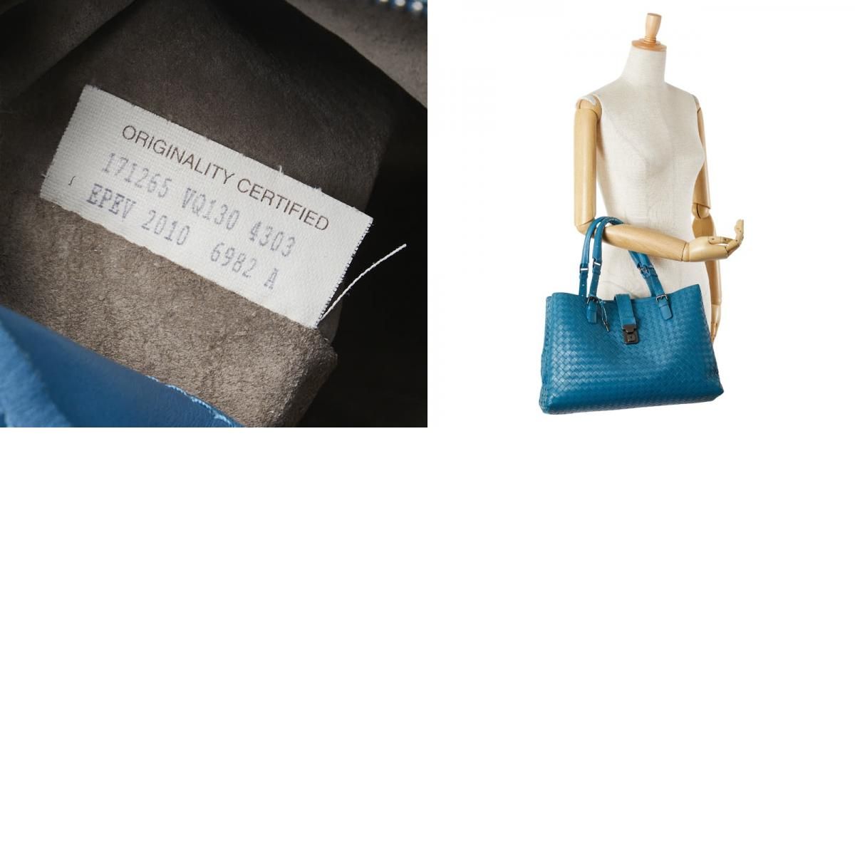 Bottega Veneta Intrecciato Handbag Tote Bag Blue Leather Women Bottega Veneta