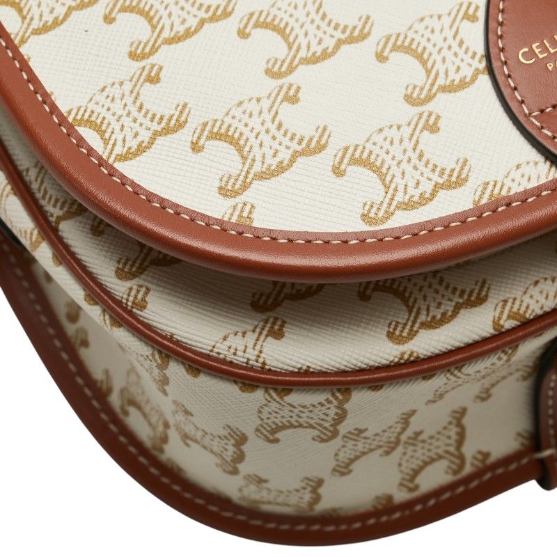 Celine Triomphe Crossbody Shoulder Bag White Brown PVC Leather Women's Celine
