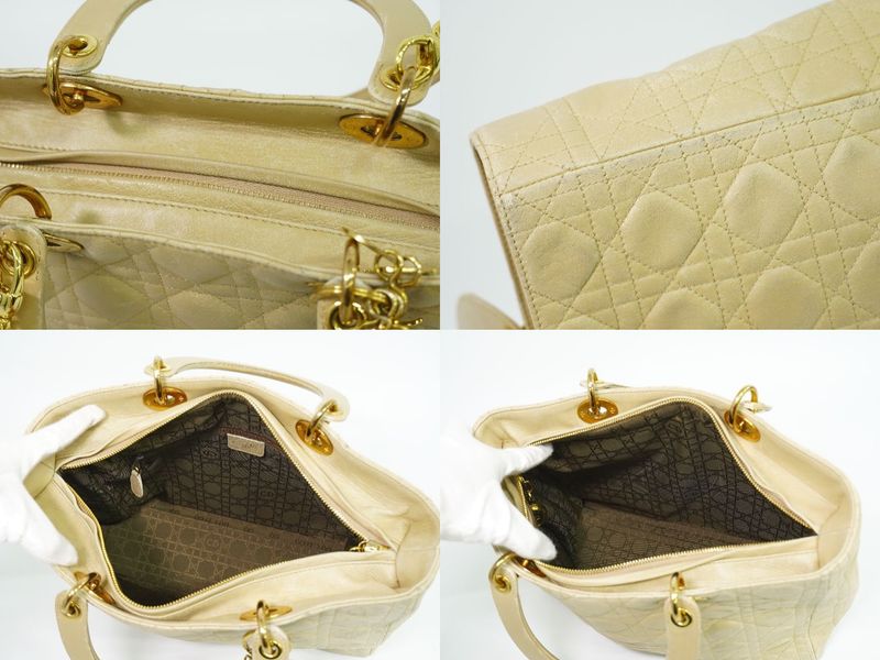 Authentic Christian DIOR Lady Dior Cannage 2WAY Shoulder Bag Handbag Leather