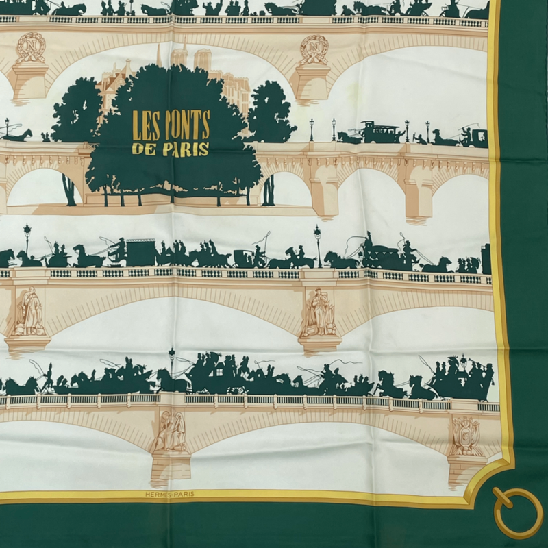 Hermes Carre 90 LES Ponts DE Paris Bridge Scarf Green
