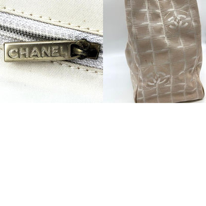 Chanel New Travel Line MM Tote Bag Handbag Nylon Leather Beige Ladies Men