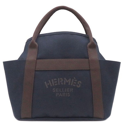 Hermes 2way Bag Sac de Pansage Groom Toile Chevron Navy and Orange Silver