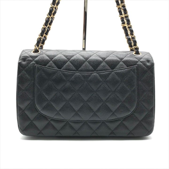 Chanel CC Logo Big Quilted Caviar Leather Chain Shoulder Bag Black