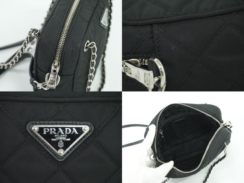 Authentic Prada Quilted 2way Shoulder Bag Handbag Pochette Nylon Black Bag