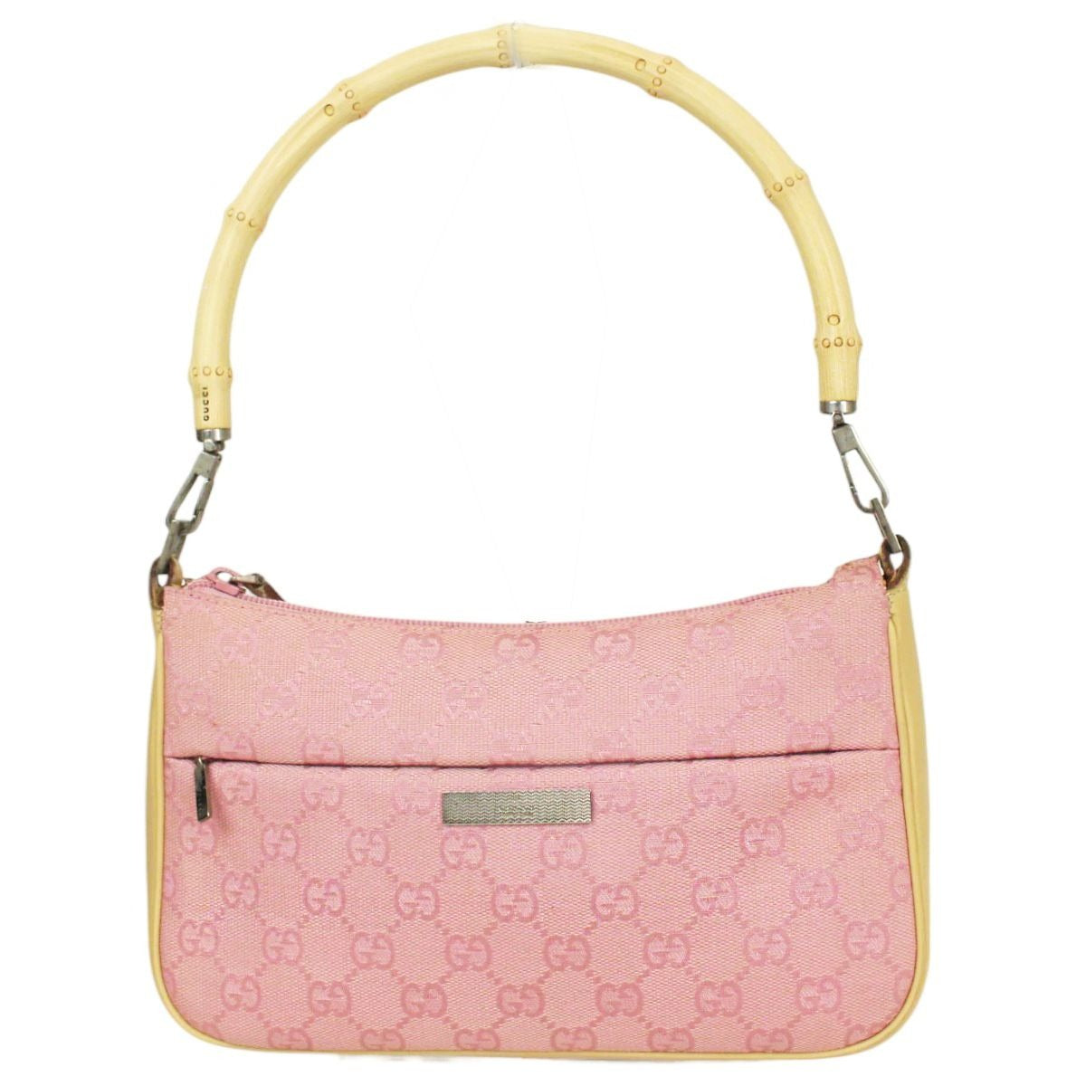 Gucci GG Sherry Bamboo Pochette Baguette Shoulder Bag Purse Tote Pink