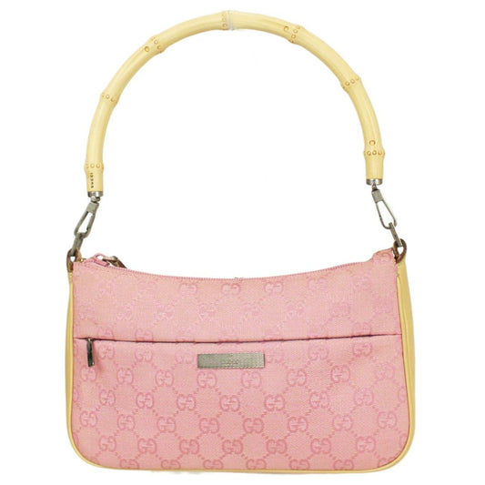 Gucci GG Sherry Bamboo Pochette Baguette Shoulder Bag Purse Tote Pink