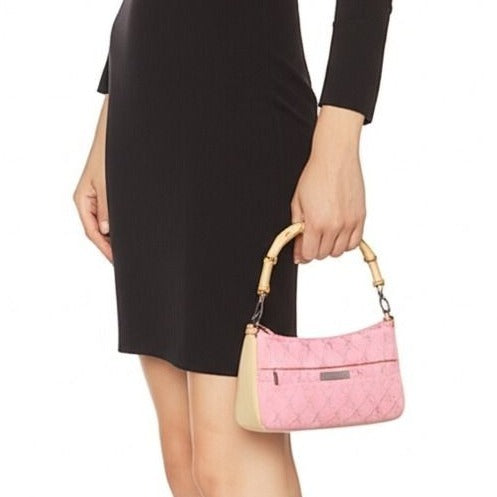 Gucci GG Sherry Bamboo Pochette Baguette Shoulder Bag Purse Tote Pink