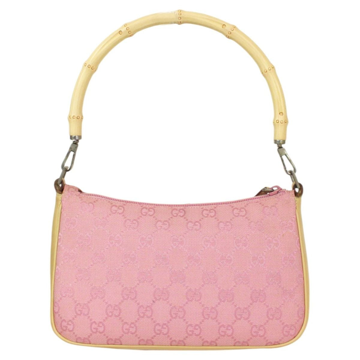 Gucci GG Sherry Bamboo Pochette Baguette Shoulder Bag Purse Tote Pink