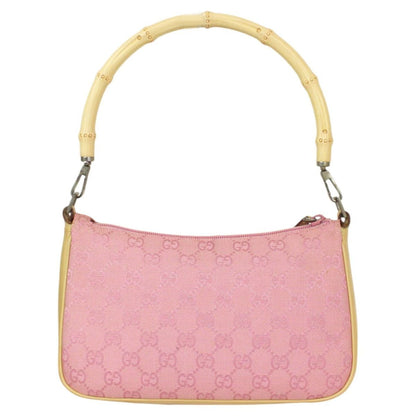Gucci GG Sherry Bamboo Pochette Baguette Shoulder Bag Purse Tote Pink