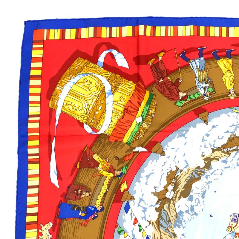 Hermes Carre 90 Prieres AU VENT Prayer In The Wind Silk Scarf Red X Blue