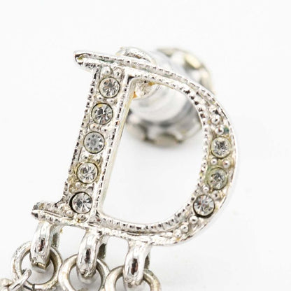 Christian DIOR Earrings Logo Rhinestone Approx 4.8g Silver Color Ladies