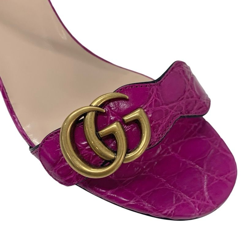 Gucci Double G Sandals Shoes Leather Purple Gold Ggmarmont Strap
