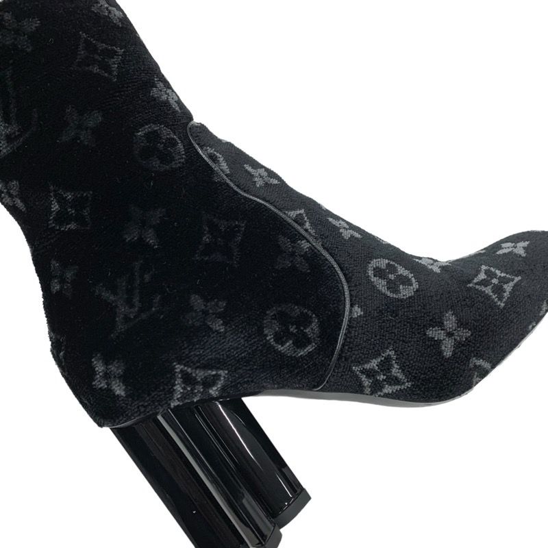 Louis Vuitton Silhouette Line Boots Short Boots Shoes Velor Black Monogram