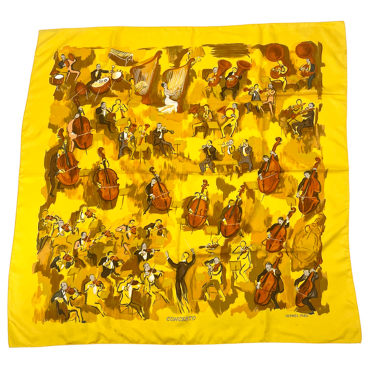 Hermes Carre 90 Concerto Silk Scarf Yellow