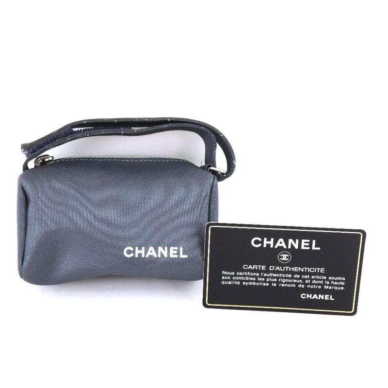 Chanel Vintage Logo Nylon Gray Ladies Pouch