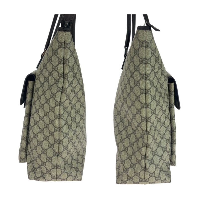 Gucci Beige Brown Silver Hardware GG Supreme Canvas 108832 Tote Bag Shoulder