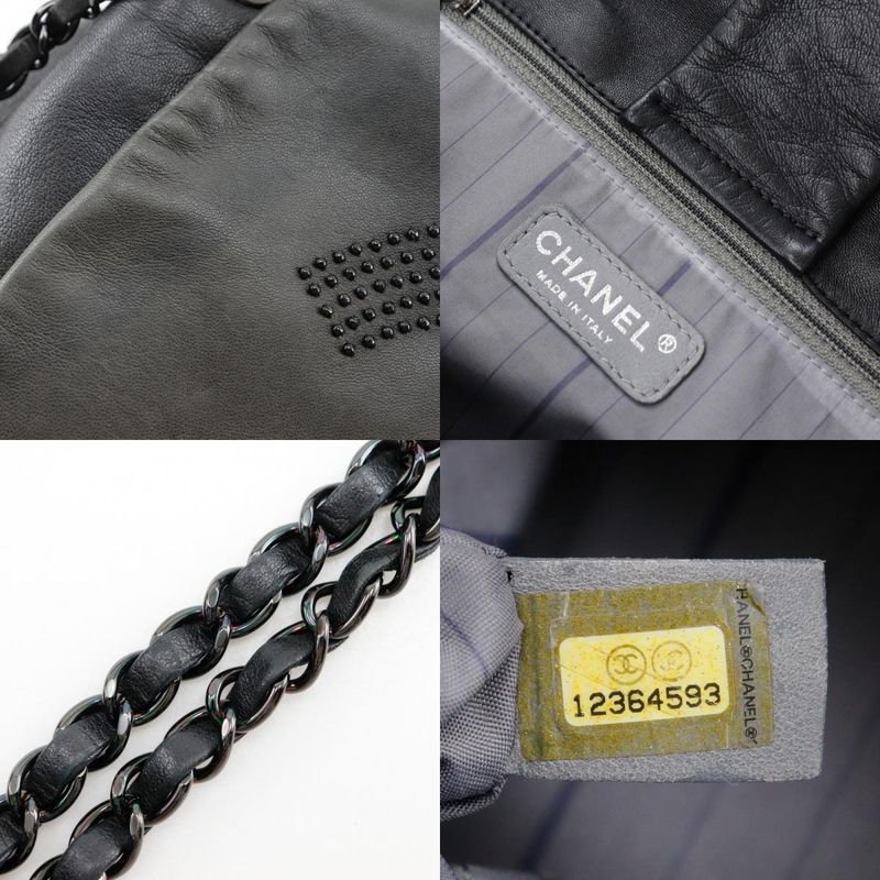 Chanel W Chain Shoulder Studded Coco Mark Lambskin Black Ladies Shoulder Bag