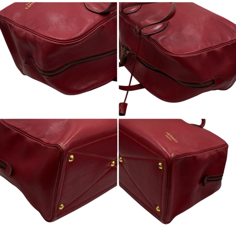 Hermes Boston Bag Leather Victoria Bow Ring Bag Rouge Red