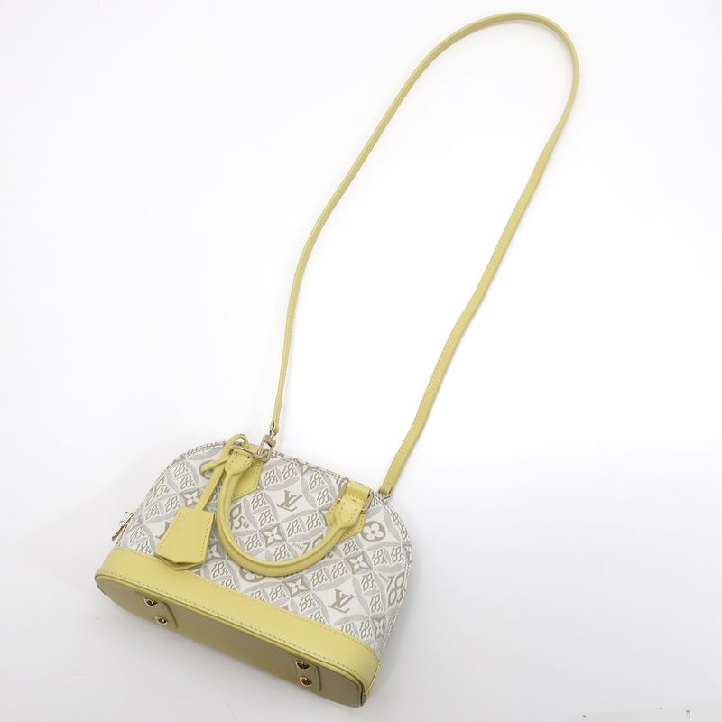 Louis Vuitton Alma BB M53476 Canvas Leather Light Gray Yellow Handbag