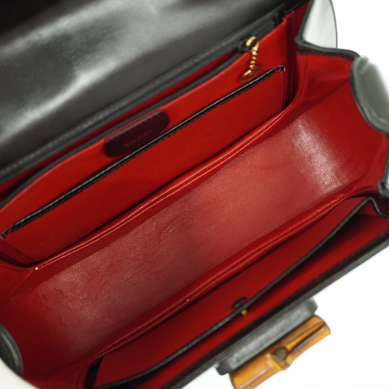 Gucci Bamboo Shoulder Hand Bag Leather Black With Black Shoulder Strap 1294gucci