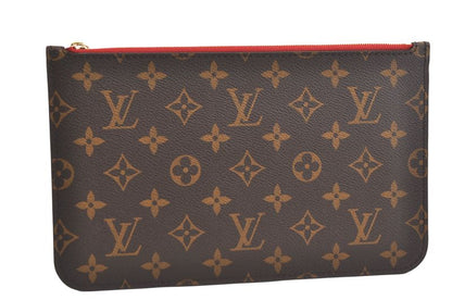 Louis Vuitton Monogram Neverfull GM Pouch Wallet Clutch Bag Red 3393n