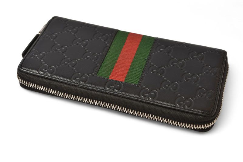Gucci Wallet Gucci Long Wallet Round Zipper Webline Guccissima Black 408831