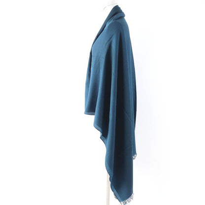 Hermes Cashmere Wool Large Shawl Scarf With Big H Pattern Fringe Dark Green