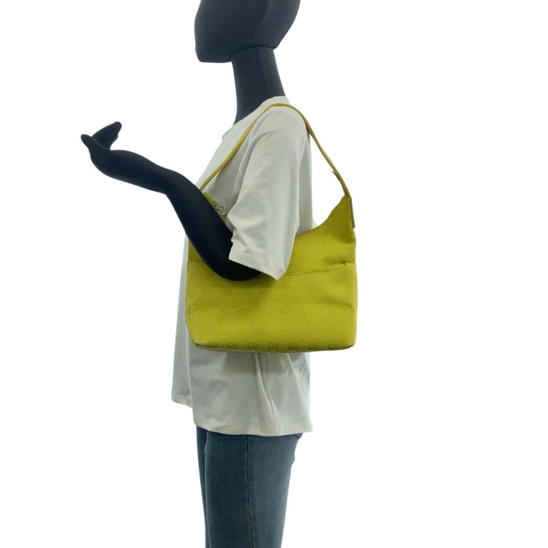 Gucci Yellow Beige Silver Hardware GG Canvas/leather 001 3386 Shoulder Bag