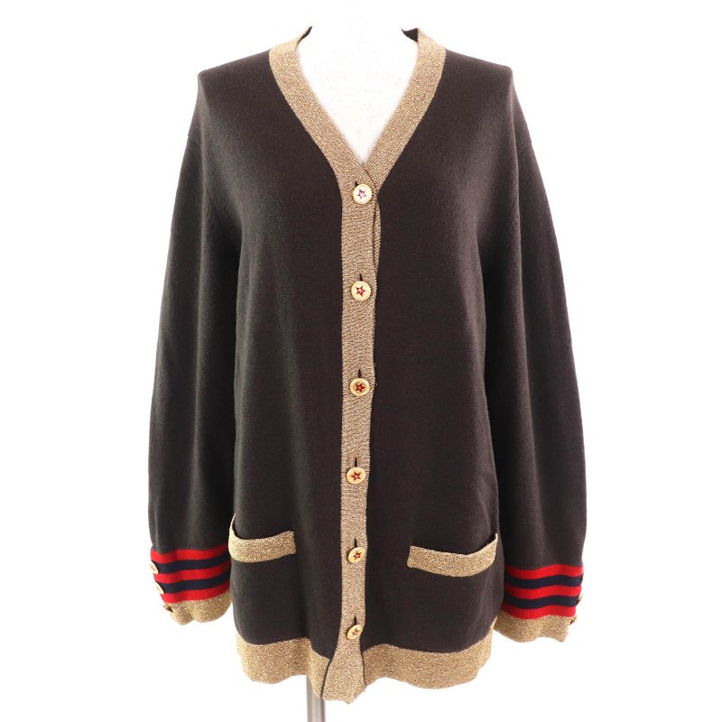 CHANEL 09A P36174 88% Cashmere Coco Mark Star Button Knit Cardigan Dark Brown