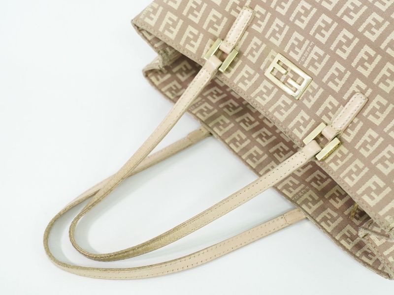 Authentic Fendi Zucchino Tote Handbag Canvas Pink Beige 8bh131 Zucchino Bag