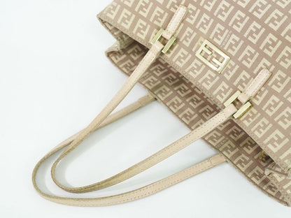 Authentic Fendi Zucchino Tote Handbag Canvas Pink Beige 8bh131 Zucchino Bag