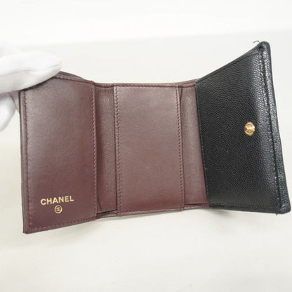 Chanel Trifold Wallet Matelasse Caviar Skin Black Chien Pan Gold Hardware Women