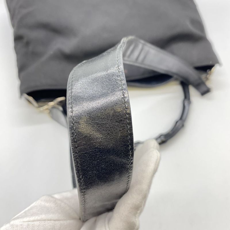 Gucci Old Gucci 001-1577 Bamboo 2WAY Shoulder Bag Handbag Nylon Leather Black