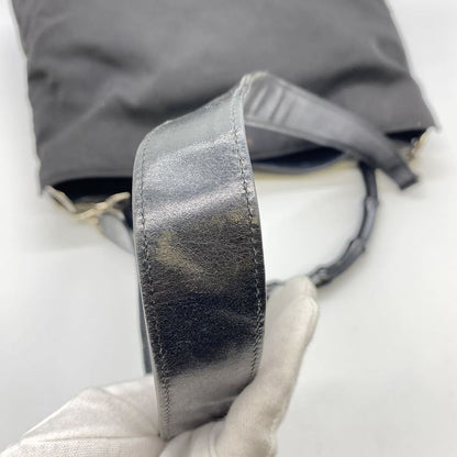 Gucci Old Gucci 001-1577 Bamboo 2WAY Shoulder Bag Handbag Nylon Leather Black