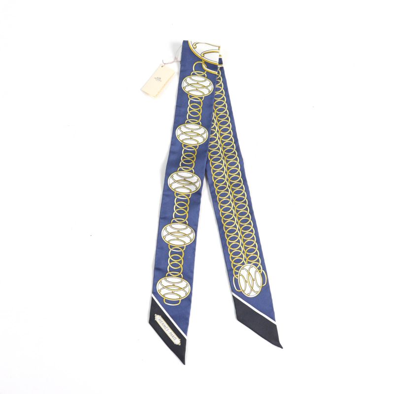 Hermes Twilly Lift Profile Lift Profile 100% Silk Marine/noir/gold Scarf With