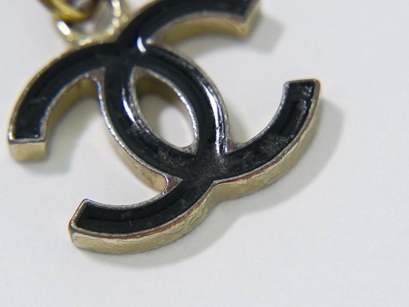 Authentic Chanel Coco Mark Necklace Pendant GP Gold Plated Black Accessories