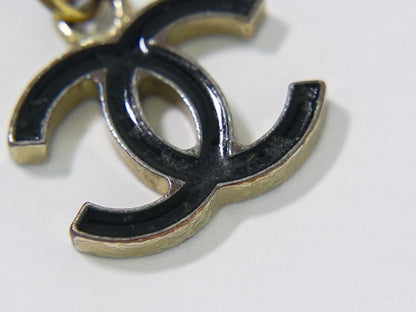 Authentic Chanel Coco Mark Necklace Pendant GP Gold Plated Black Accessories