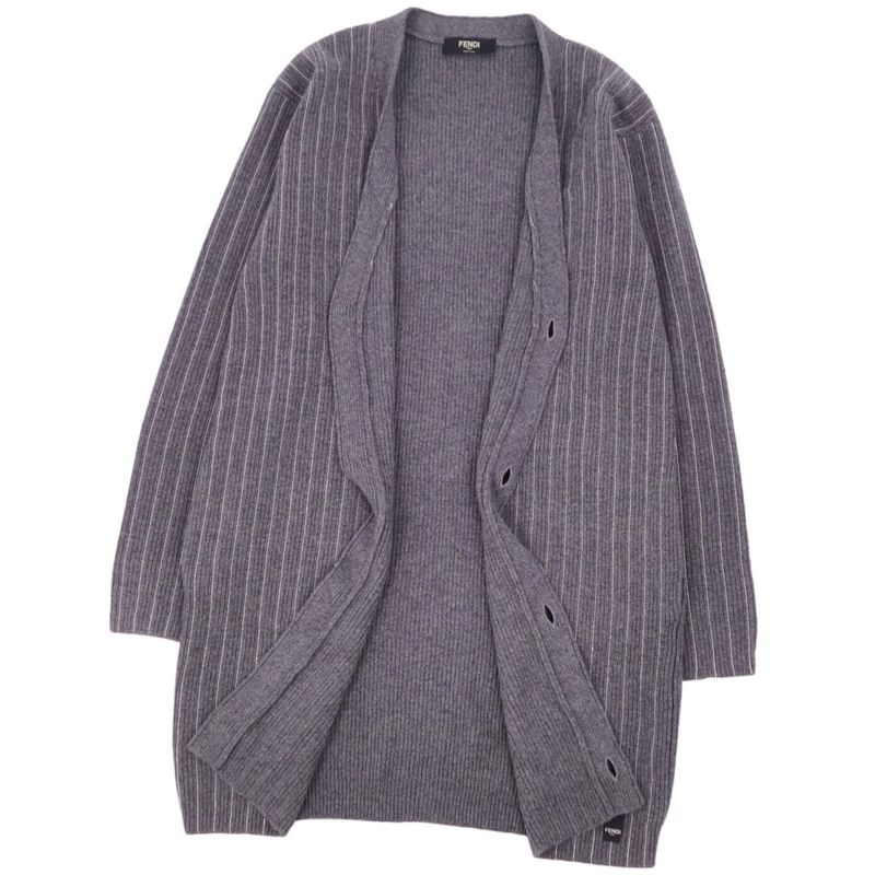 Fendi Knit Long Cardigan With Ball Chain