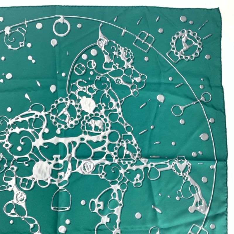 Hermes Carre 90 Cheval Fusion Cheval Fusion Green Silk Scarf