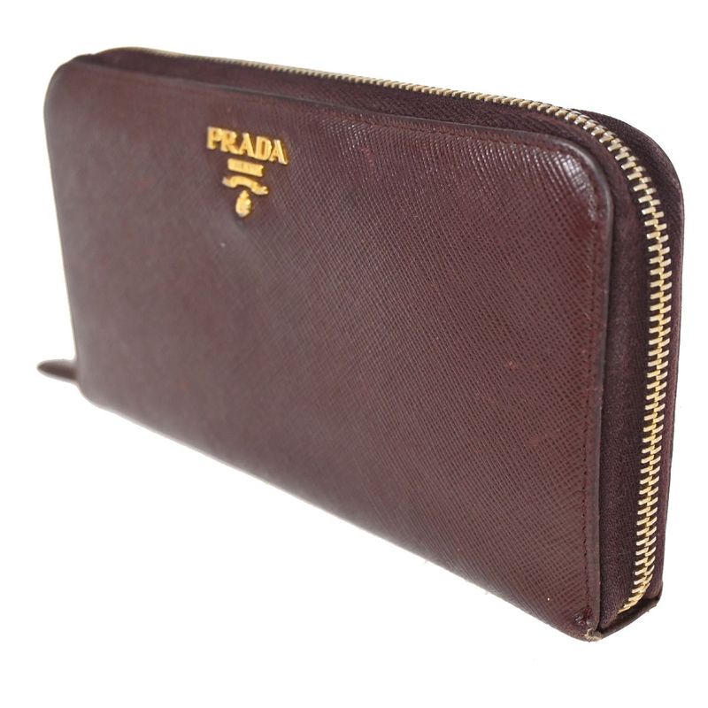 Prada Long Wallet Round Zipper Bordeaux Leather 02bs192
