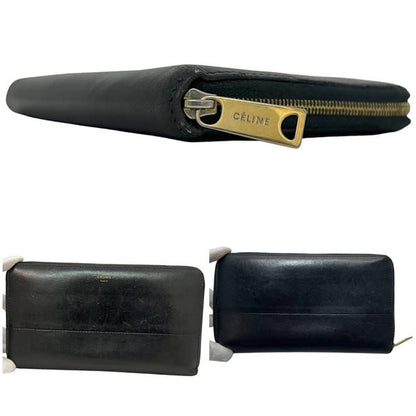 Celine Round Zipper Long Wallet Black Wallet Leather Preowned