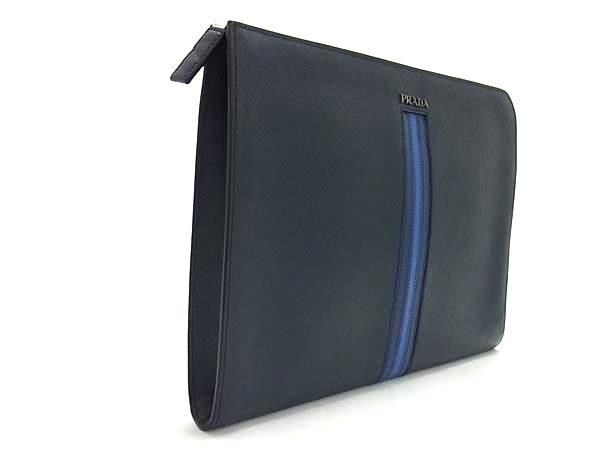 Prada Saffiano Leather Clutch Bag Second Bag Men's Dark Navy Av5841