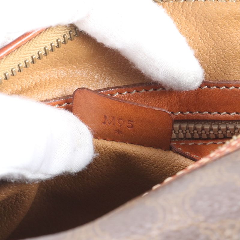 Vintage Celine Macadam Triomphe Leather Handbag Mini Boston Brown Tote Women's